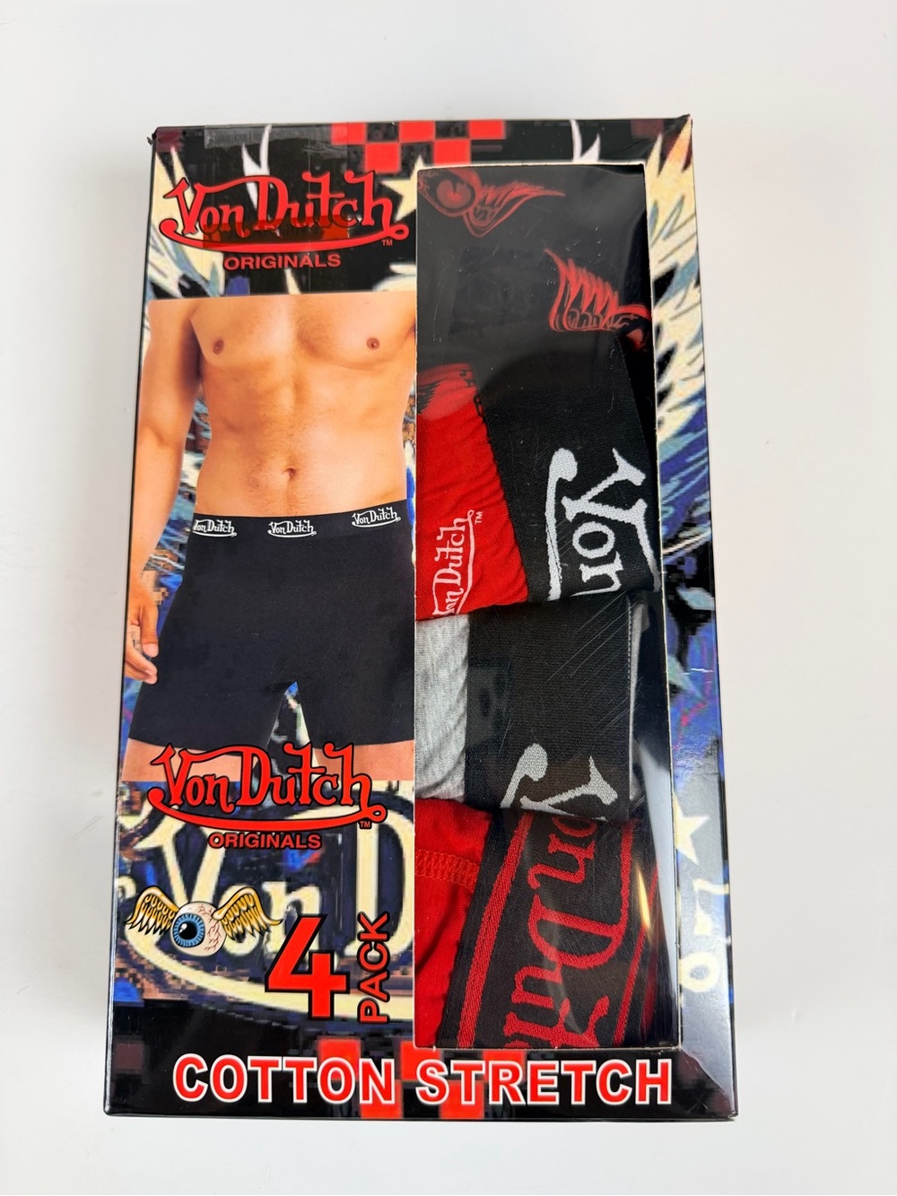 Von Dutch Men’s Cotton Stretch Boxer Briefs - 4 Pack, Black & Red XL NWT